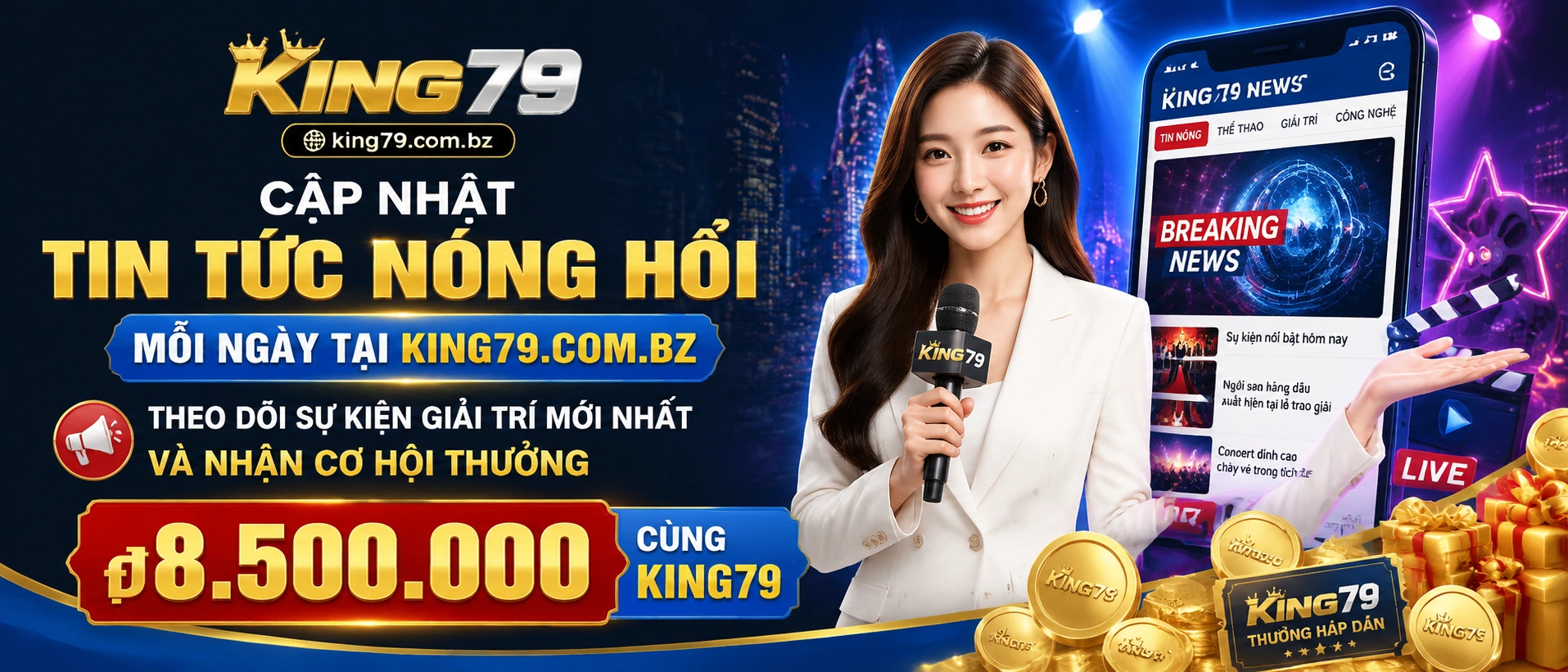 Giao diện tin tức king79 trên màn hình điện thoại với các mục cập nhật rõ ràng